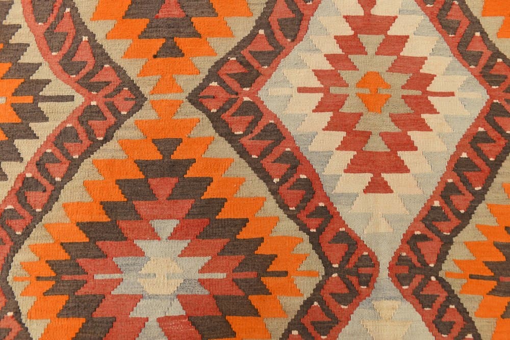 Kilim 178x267 cm, pomarańczowy, brązowy, wełna, lata 70. - 213081