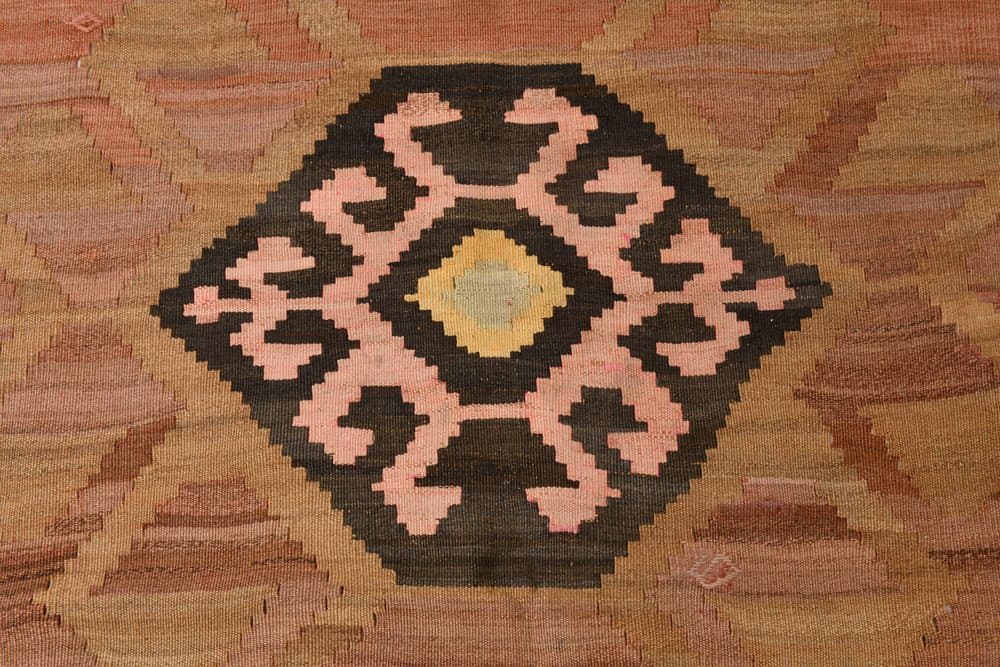 Kilim 174x398 cm, brązowy, różowy, wełna, lata 70. - 213279