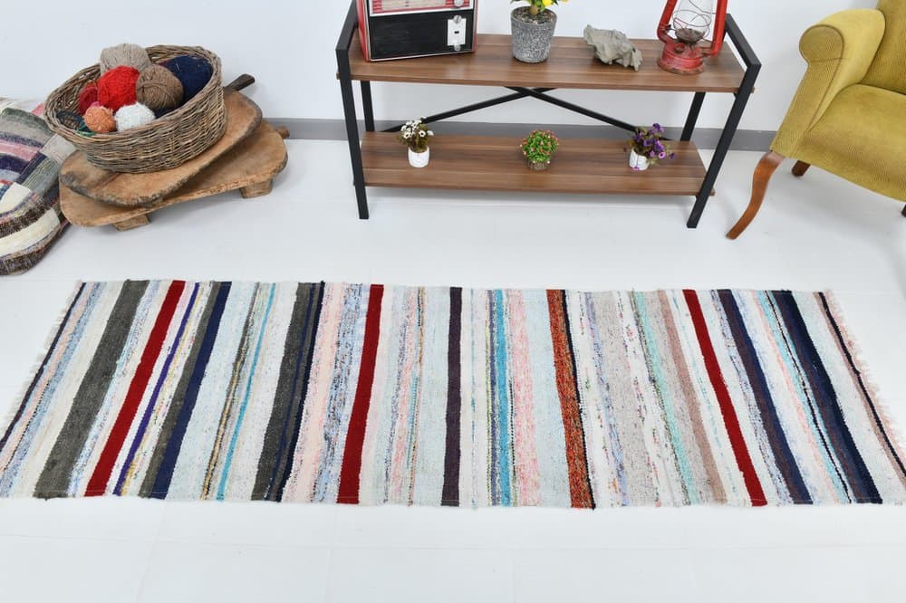 Chodnik 235x71 cm, biały, wełna, lata 70. - 213237