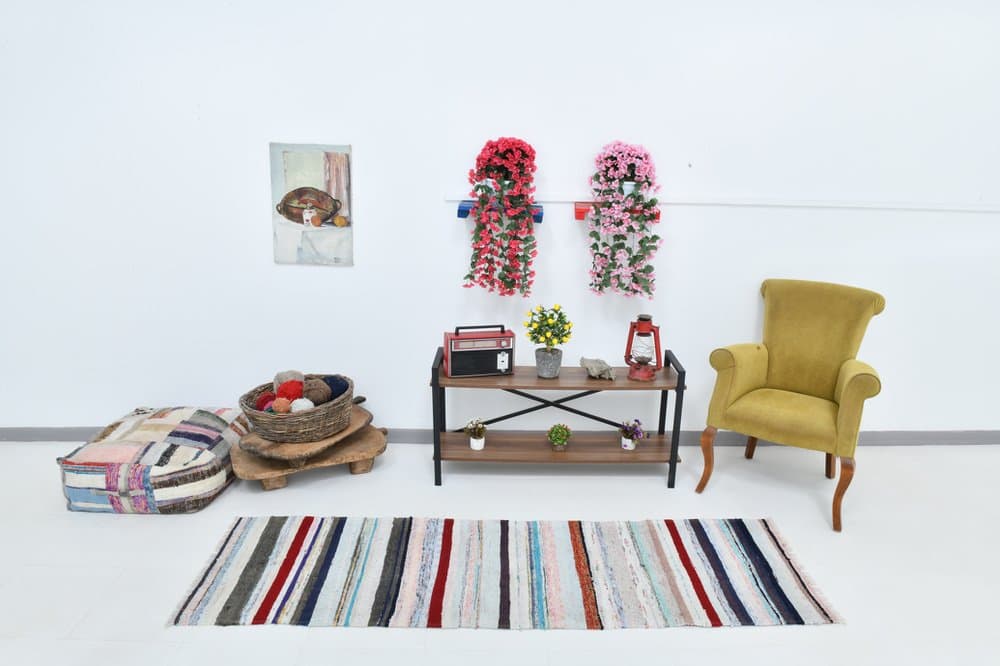 Chodnik 235x71 cm, biały, wełna, lata 70. - 213238