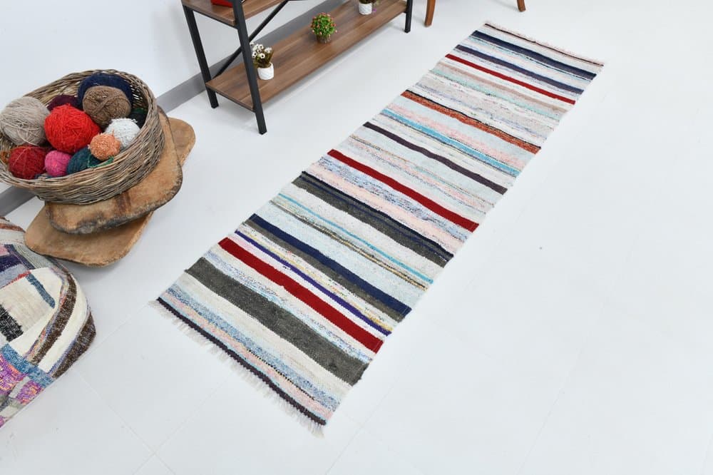 Chodnik 235x71 cm, biały, wełna, lata 70. - 213233