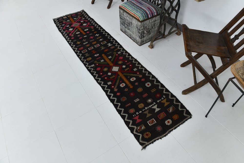 Chodnik 245x54 cm, czerwony, różowy, wełna, lata 70. - 213552