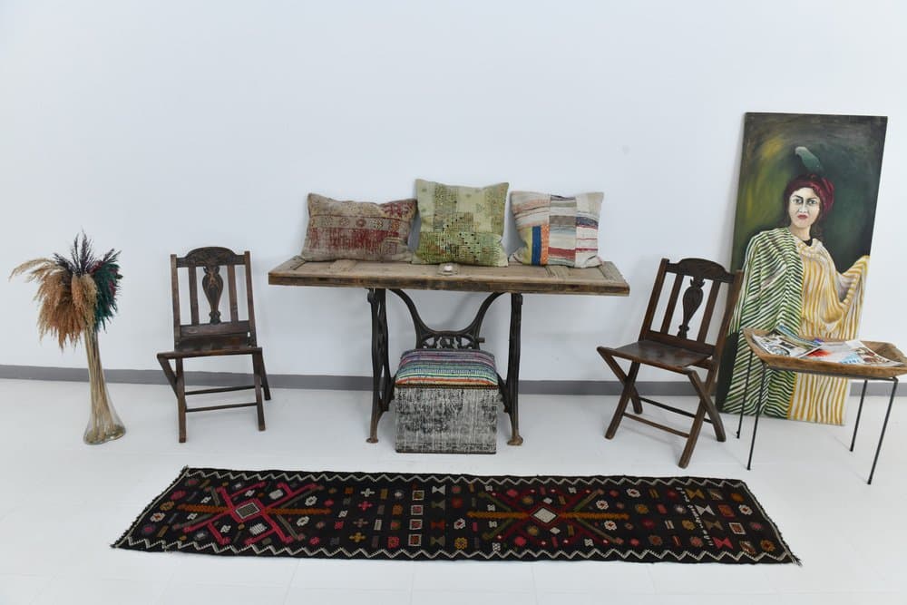 Chodnik 245x54 cm, czerwony, różowy, wełna, lata 70. - 213557