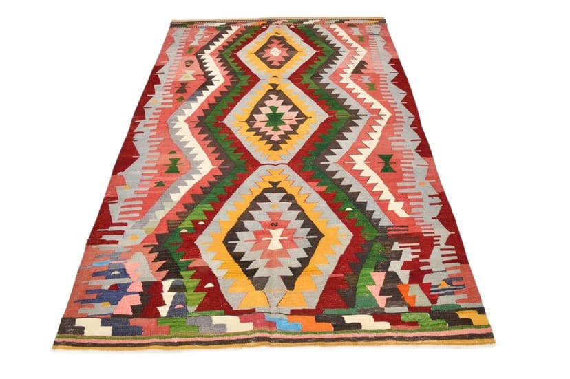 Kilim 232x155 cm, beżowy, wełna, Turcja, lata 60.