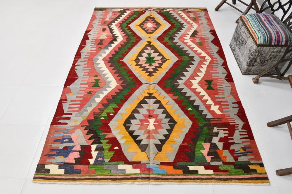 Kilim 232x155 cm, beżowy, wełna, Turcja, lata 60. - 213452
