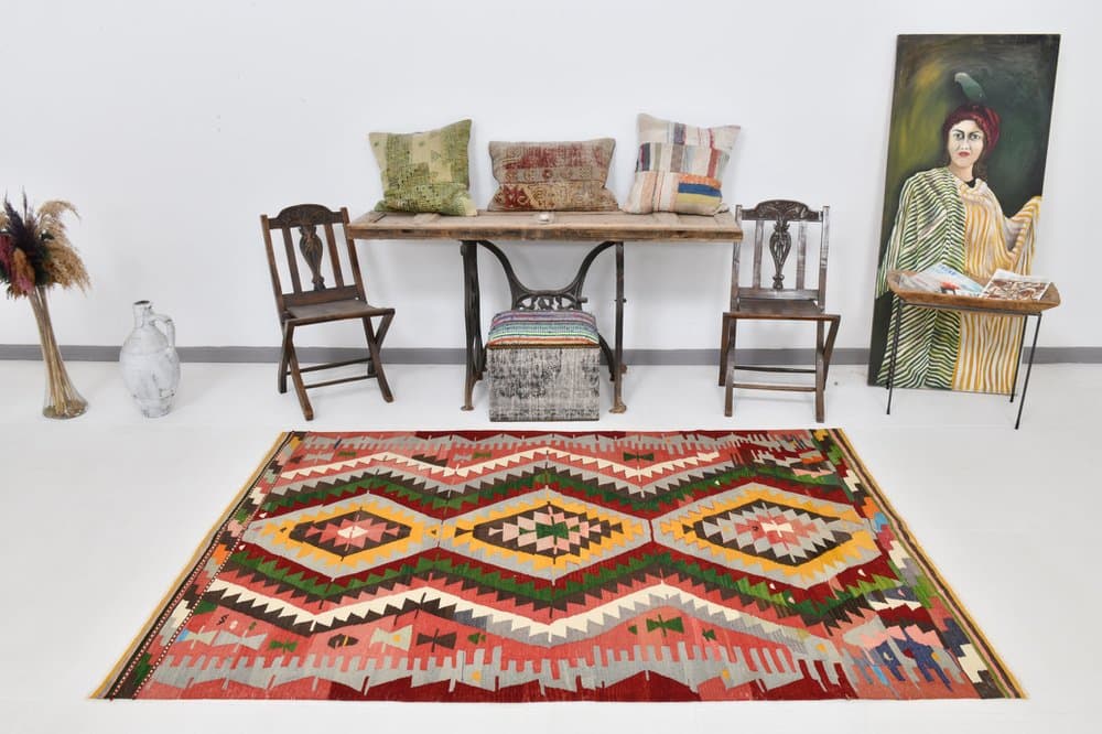 Kilim 232x155 cm, beżowy, wełna, Turcja, lata 60. - 213455