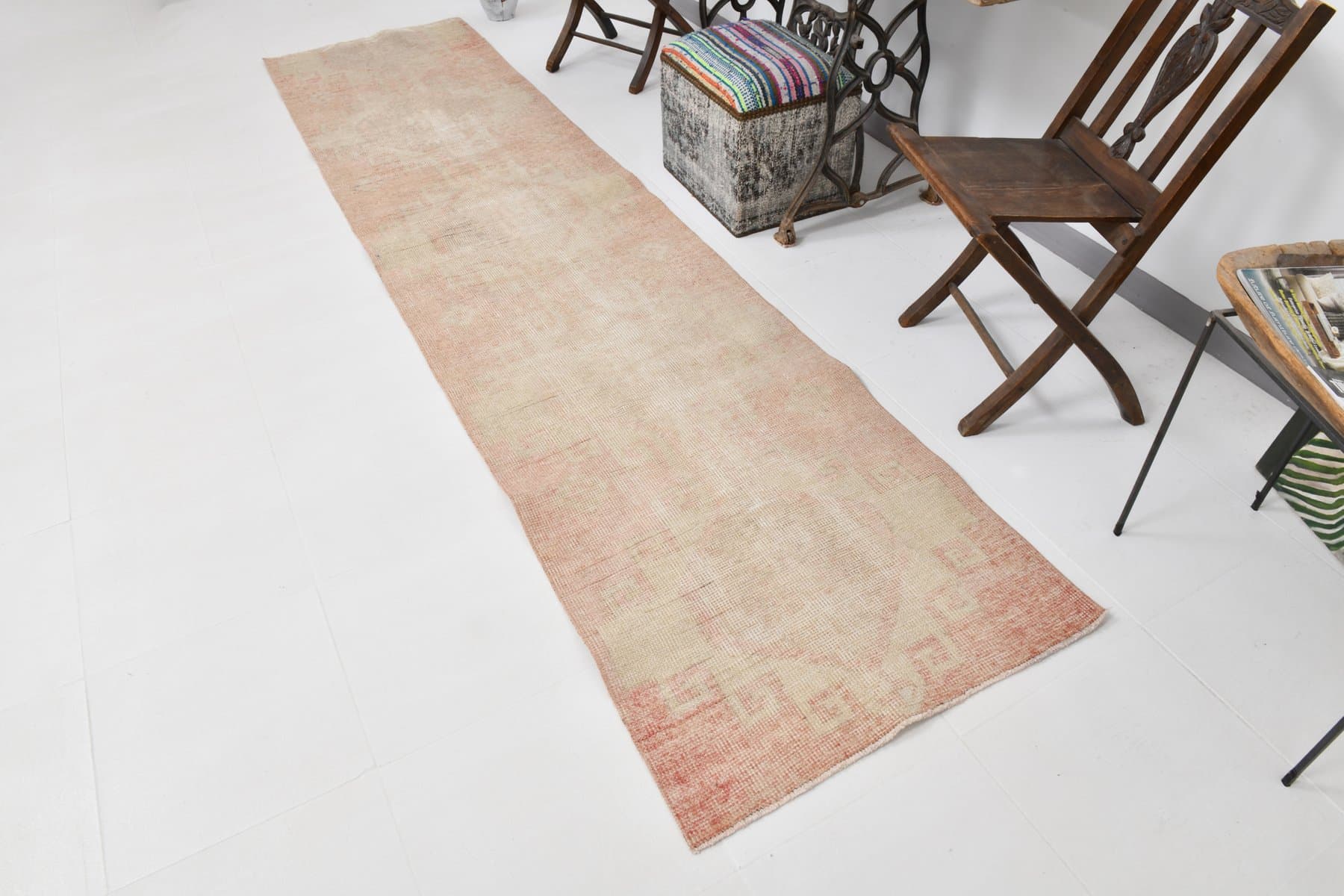 Chodnik 80x338 cm, beżowy, wełna, lata 60. - 213439