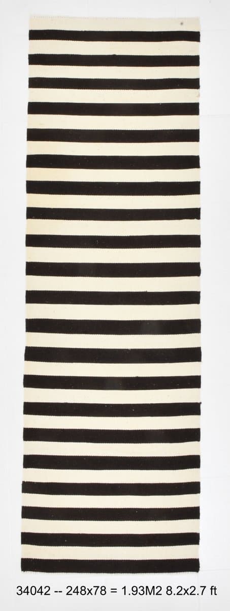 Kilim Runner 248x78 cm, Black, Ivory, Wool, 1970s - 213422