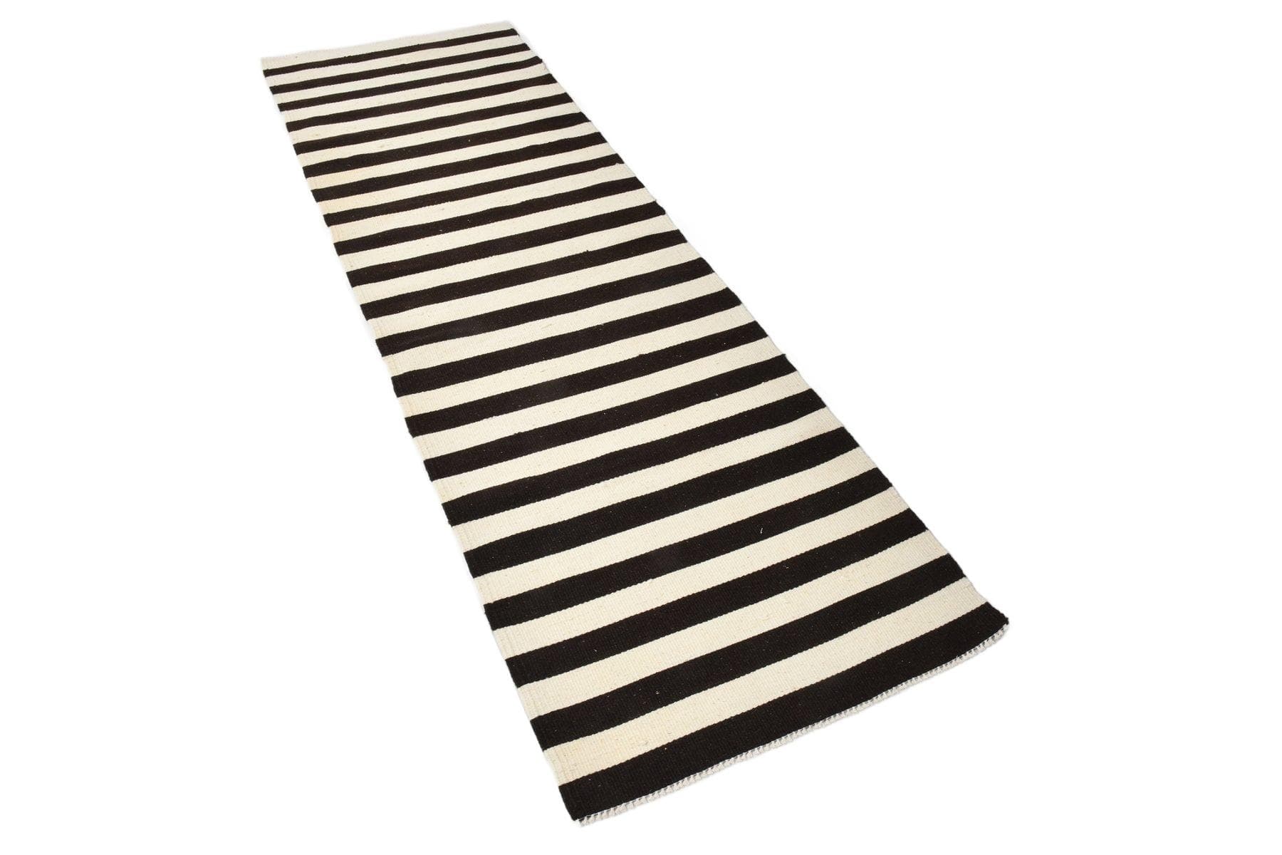 Kilim Runner 248x78 cm, Black, Ivory, Wool, 1970s
