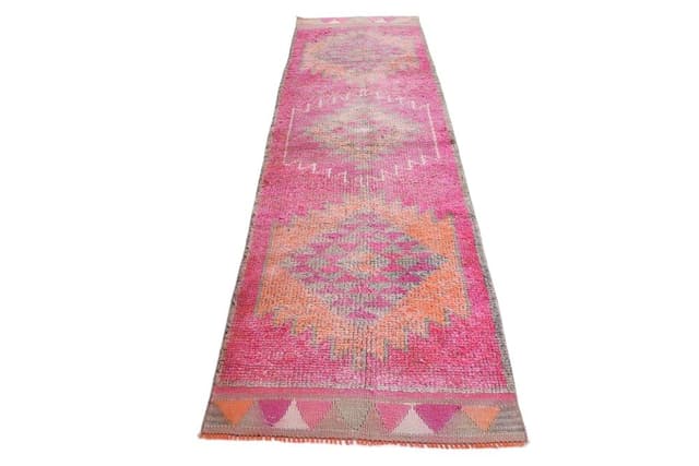 Chodnik 295x89 cm, różowy, wełna, Turcja, lata 70. - WYMIARY
