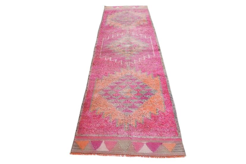 Chodnik 295x89 cm, różowy, wełna, Turcja, lata 70.