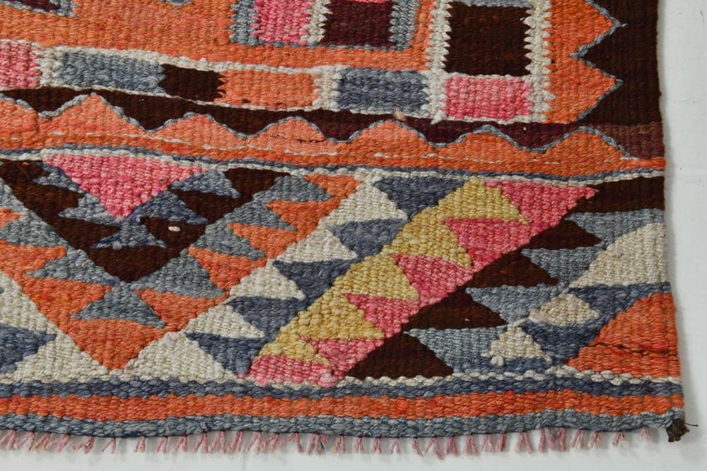 Chodnik kilimowy 303x82 cm, różowy, beżowy, wełna, Turcja, lata 70. - 213575