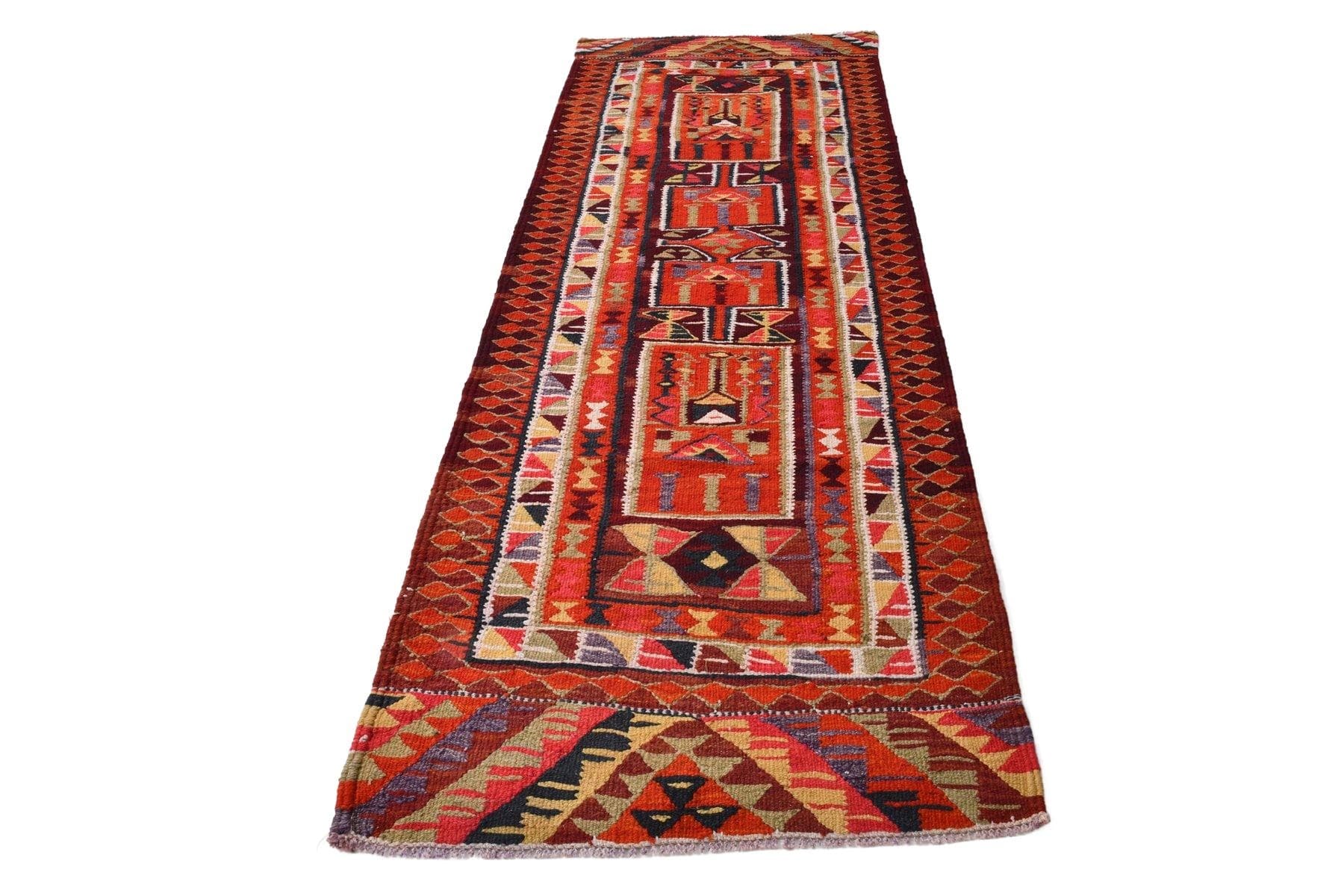 Chodnik kilim 275x96 cm, czerwony, wełna, Turcja, lata 60.