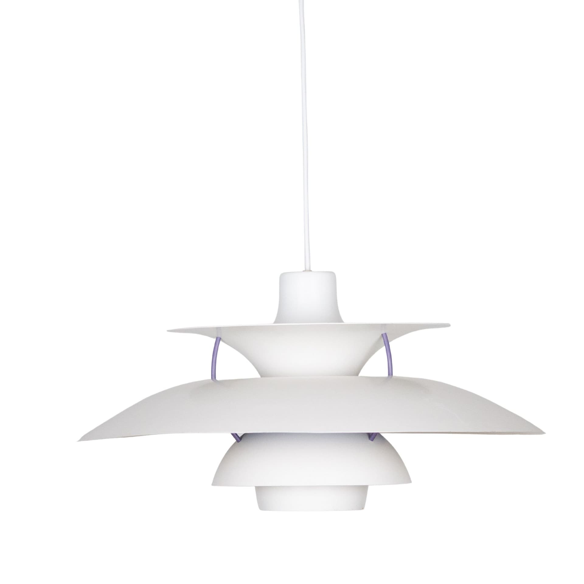 Lampa wisząca PH 5, metal biały, proj. P. Henningsen, Louis Poulsen, Dania, lata 80.