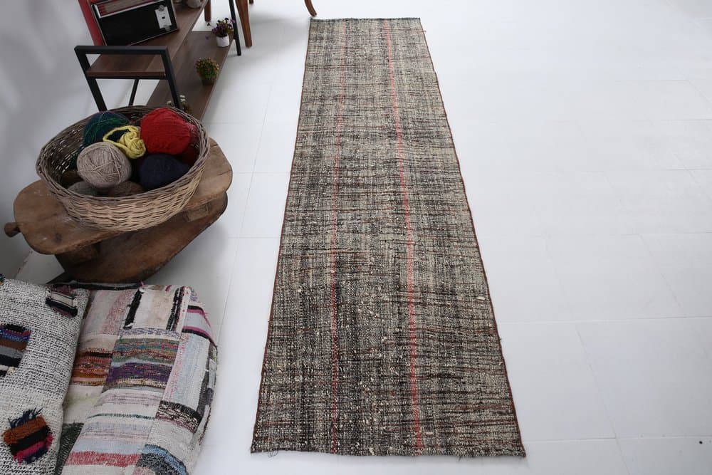 Chodnik 289x77 cm, szary, wełna, Turcja, lata 80. - 214049