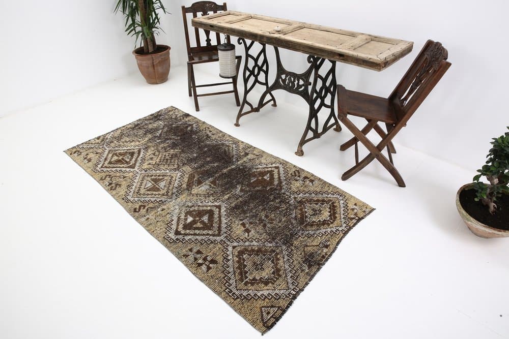 Dywan 209x104 cm, beżowy, wełna, Turcja, lata 50. - 214041