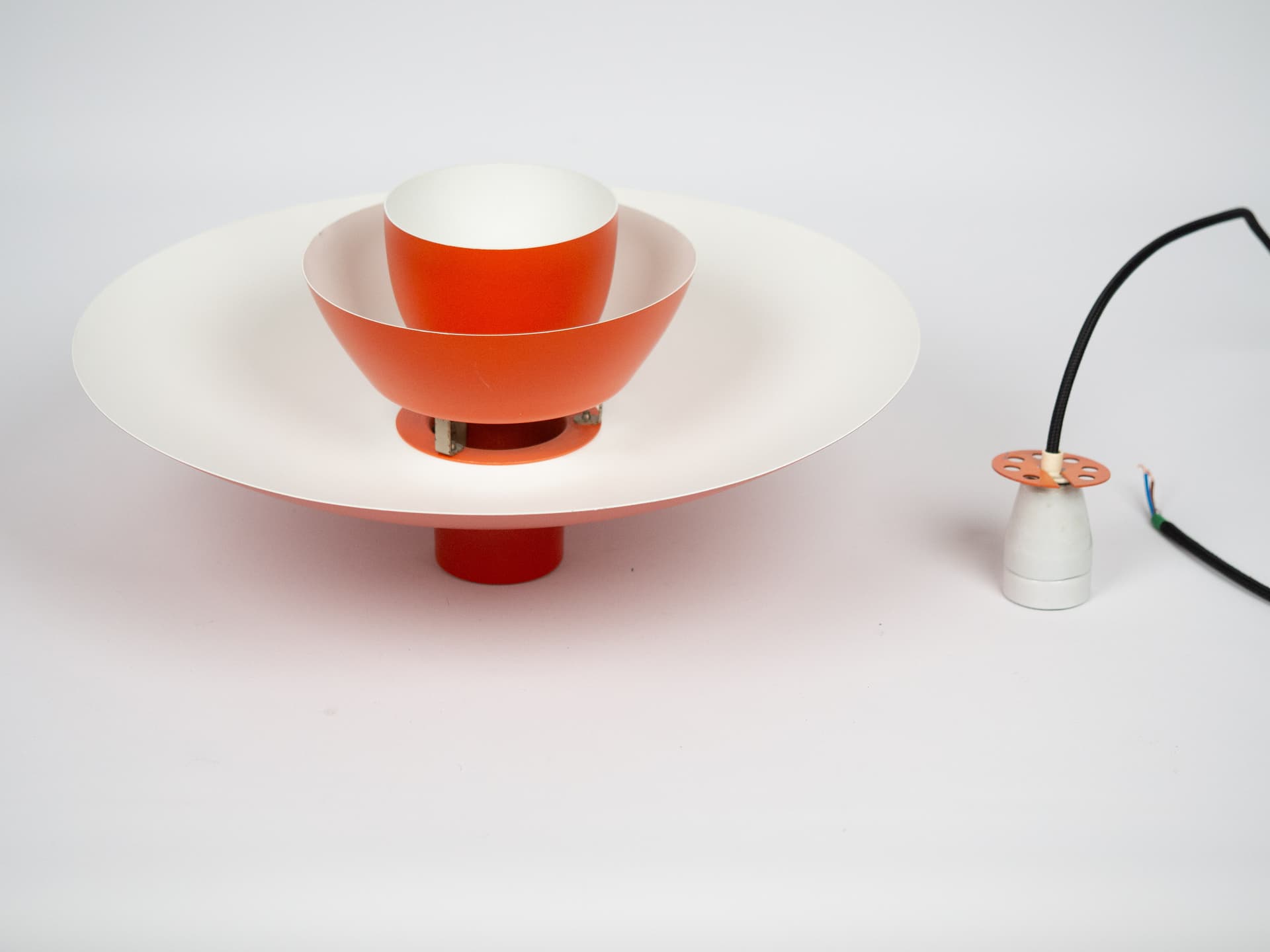 Pendant lamp PH 4/3, red aluminum, by P. Henningsen, Louis Poulsen, Denmark, 1970s. - 213637