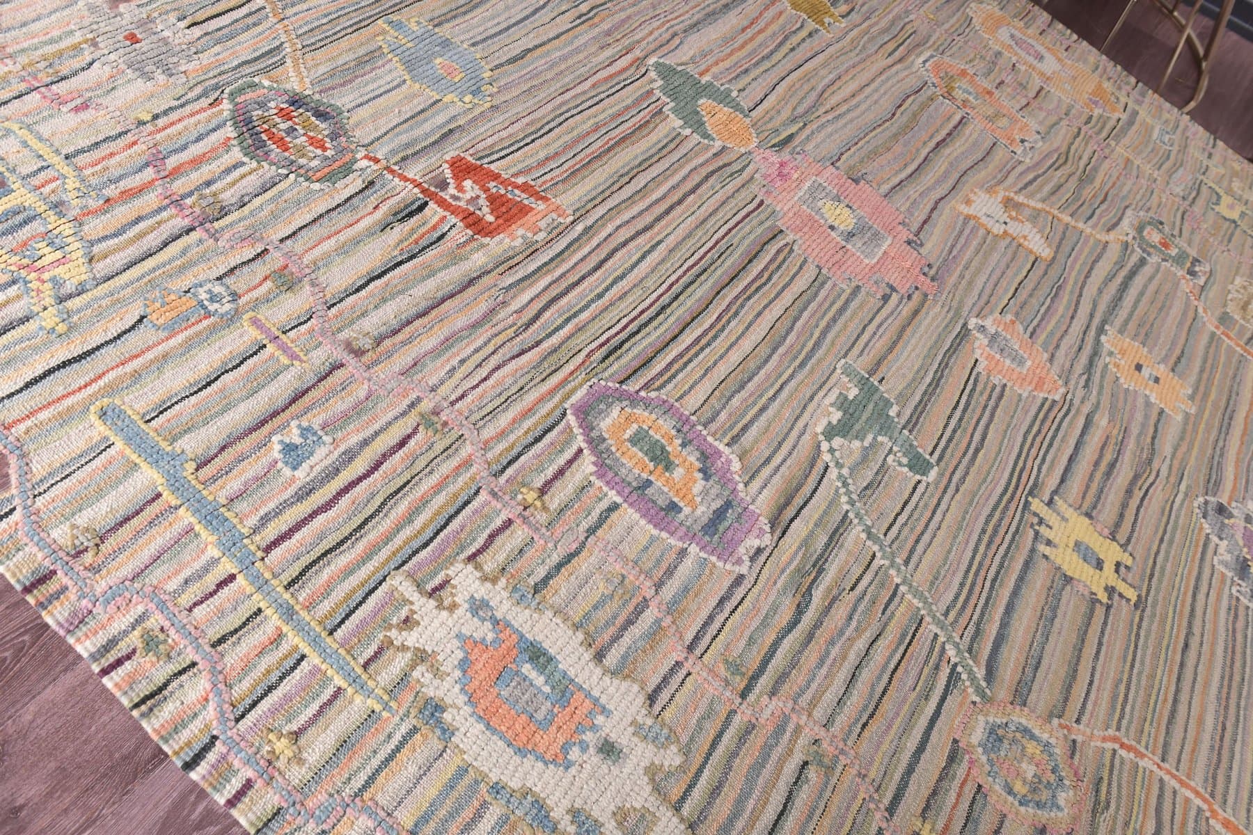 Dywan Oushak 429x319 cm, niebieski, beżowy, wełna, Turcja, lata 70. - 213977