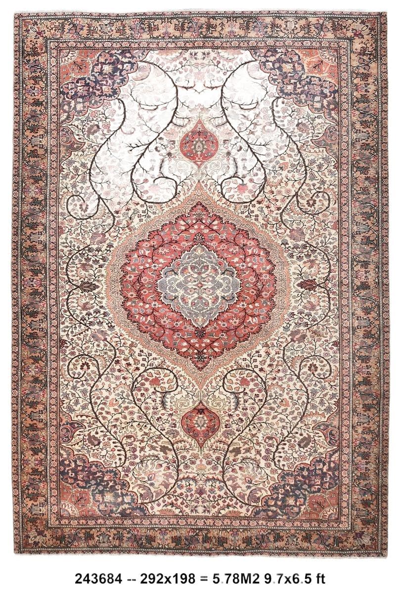 Dywan 198x292 cm, czerwony, beżowy, wełna, Turcja, lata 60. - 213872