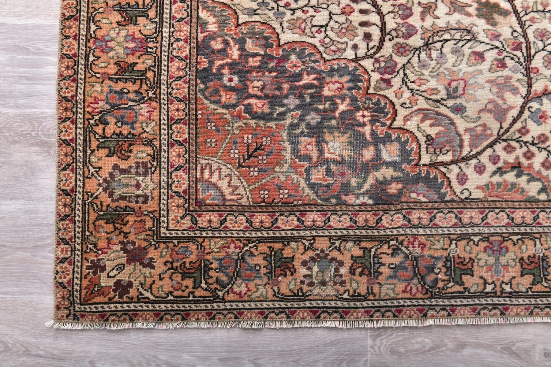 Dywan 198x292 cm, czerwony, beżowy, wełna, Turcja, lata 60. - 213882