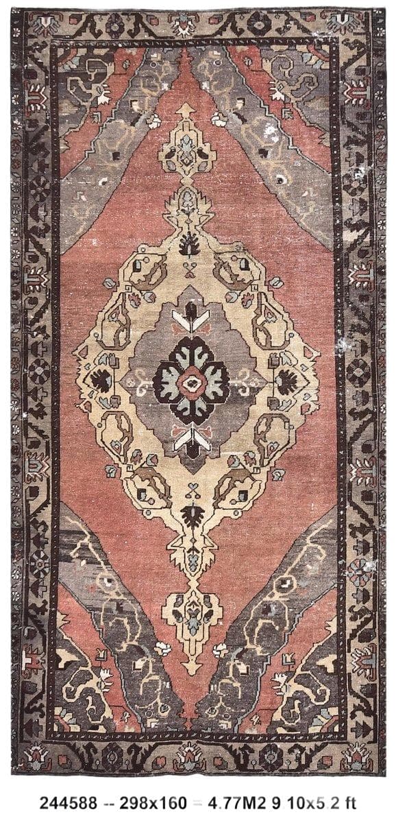 Rug 160x298 cm, red, beige, wool, Turkey, 1970s. - DIMENSION