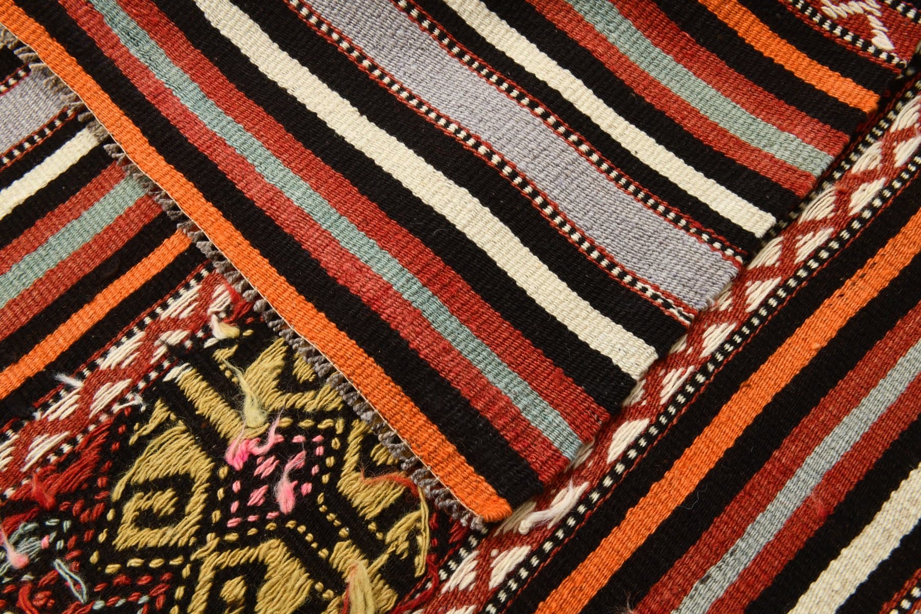 Kilim 146x263 cm, czarny, pomarańczowy, wełna, Turcja, lata 60. - 213821