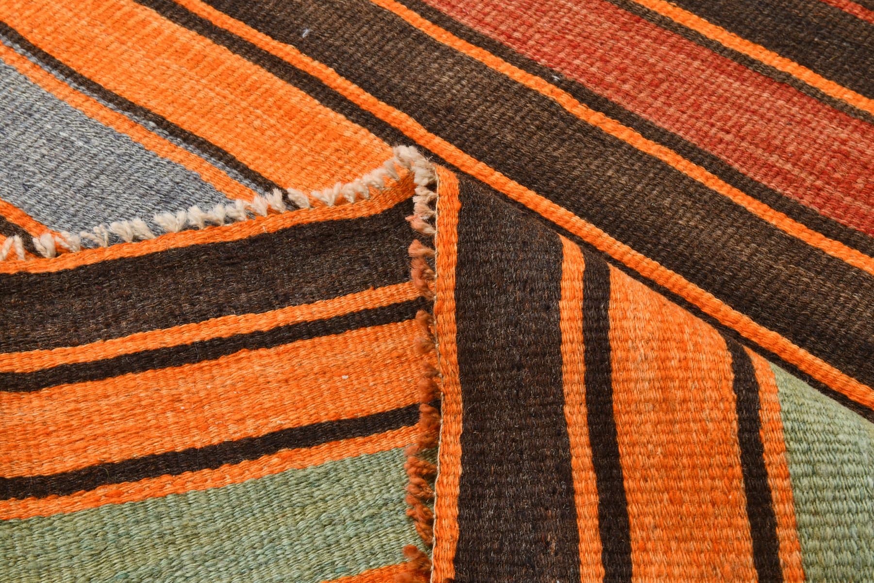 Kilim 220x106 cm, brązowy, pomarańczowy, wełna, Turcja, lata 60. - 213809