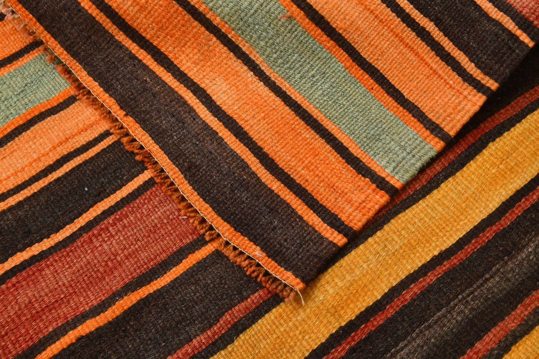 Kilim 220x106 cm, brązowy, pomarańczowy, wełna, Turcja, lata 60. - 213808