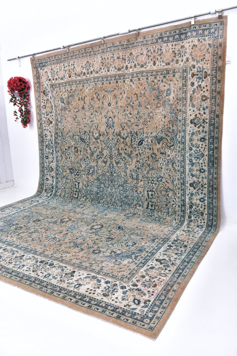 Rug 393x285 cm, beige, blue, wool, Turkey, 1960s - 213758