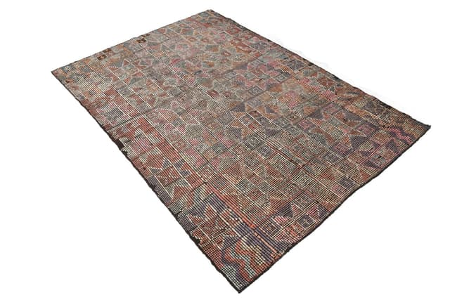 Kilim 200x140 cm, brązowy, szary, wełna, Turcja, lata 60. - WYMIARY