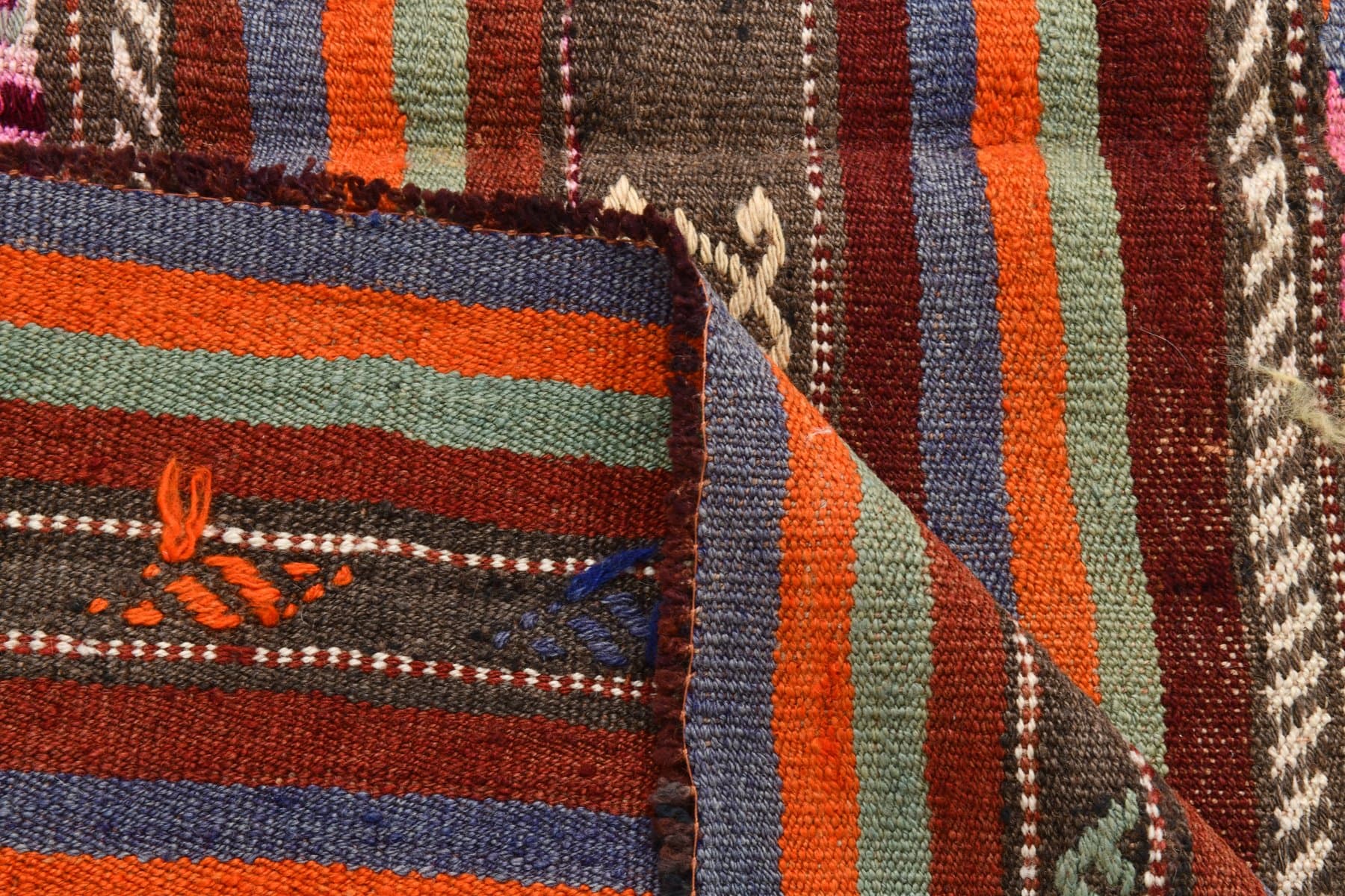 Kilim 174x253 cm, pomarańczowy, brązowy, wełna, Turcja, lata 70. - 213734