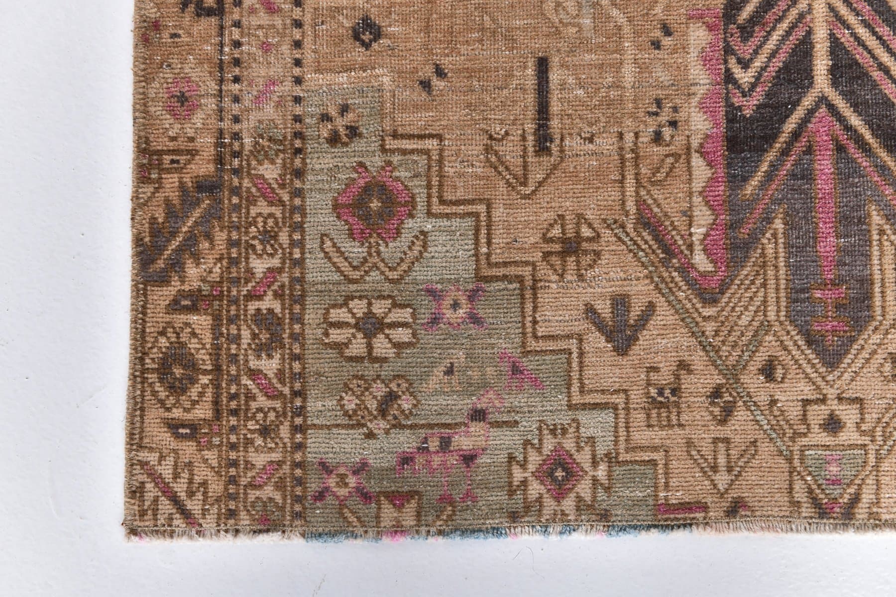 Runner Rug 98x360 cm, brown, wool, Turkey, 1960s. - 213725