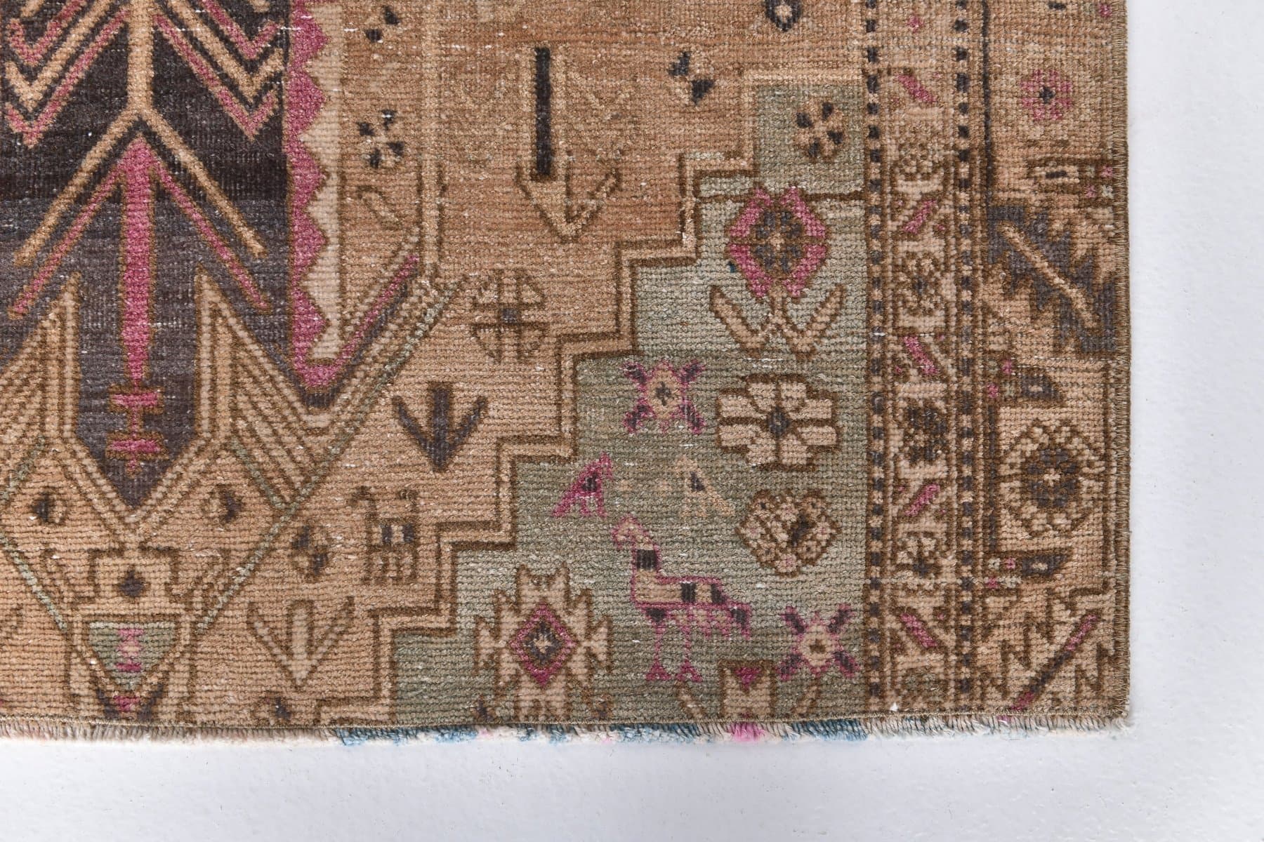 Runner Rug 98x360 cm, brown, wool, Turkey, 1960s. - 213730