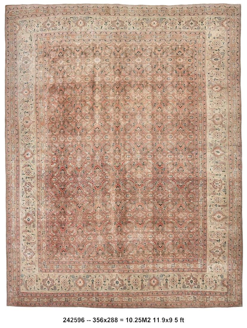 Dywan 288x356 cm, brązowy, wełna, Turcja, lata 60.