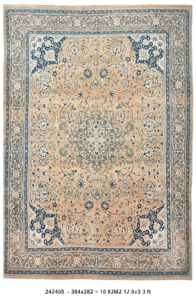 Rug 384x282 cm, orange, wool, Turkey, 1960s - DIMENSION