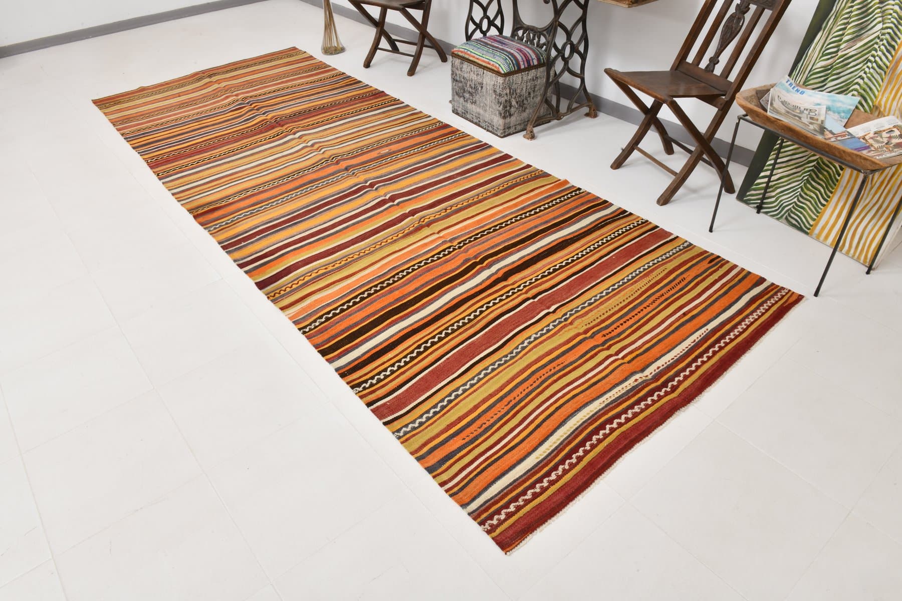Kilim 149x402 cm, brązowy, wełna, Turcja, lata 60. - 213672