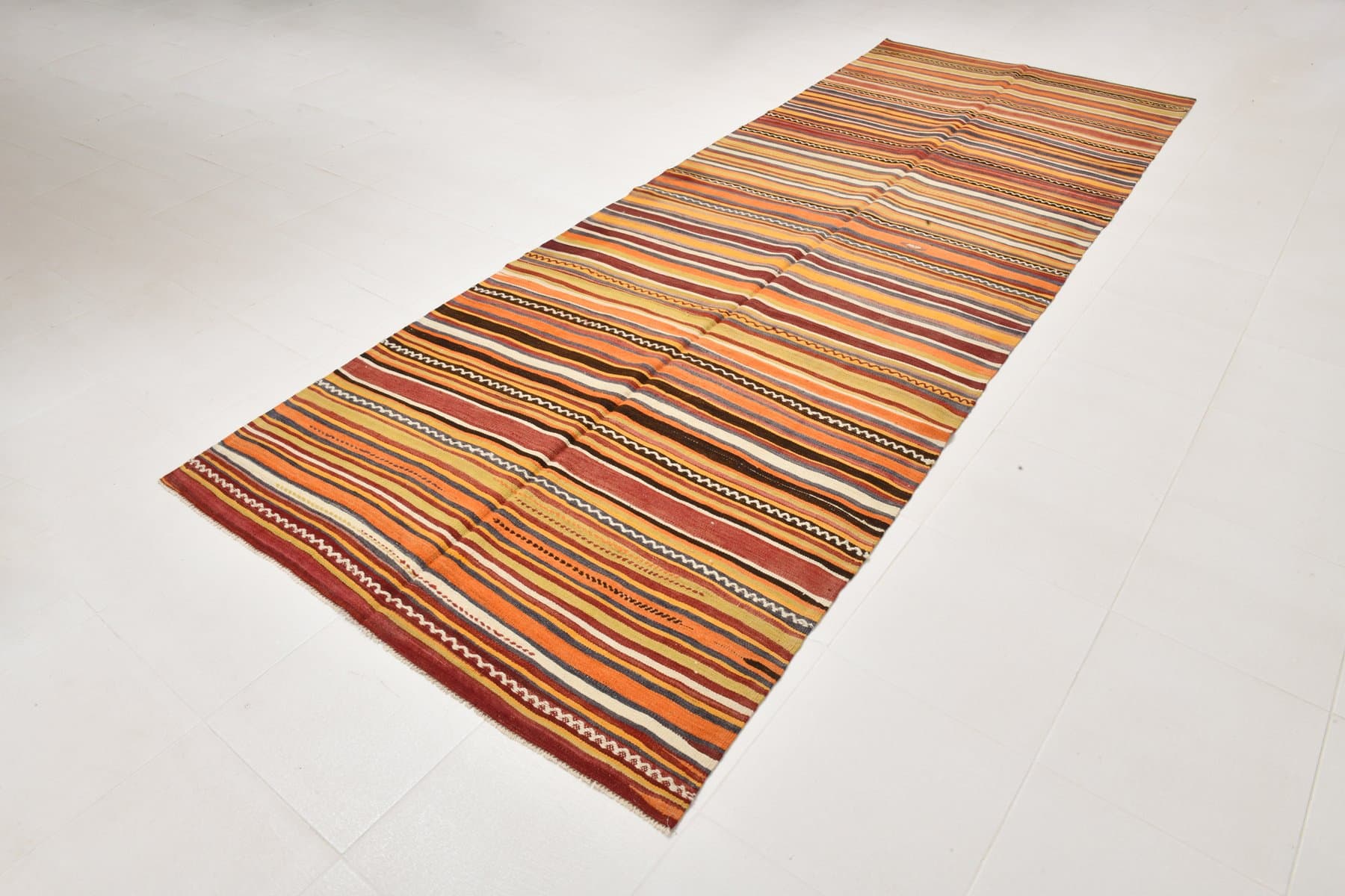 Kilim 149x402 cm, brązowy, wełna, Turcja, lata 60. - 213671