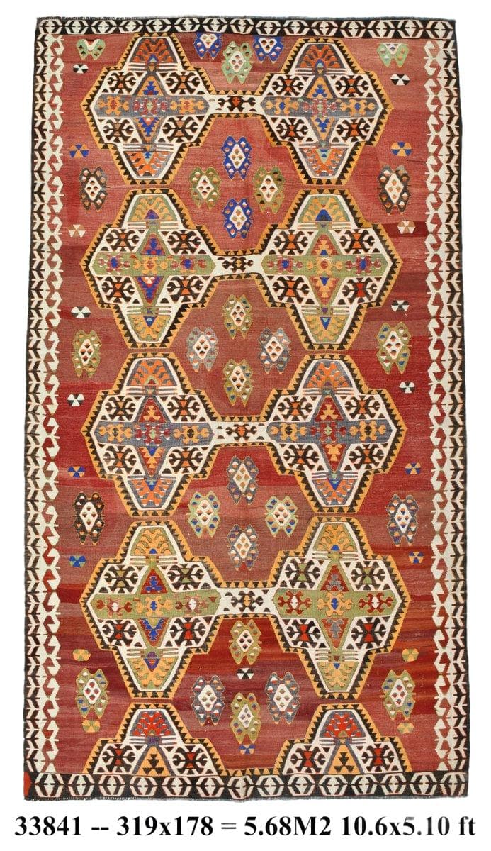 Kilim Rug 178x319 cm, red, beige, wool, Turkey, 1960s
