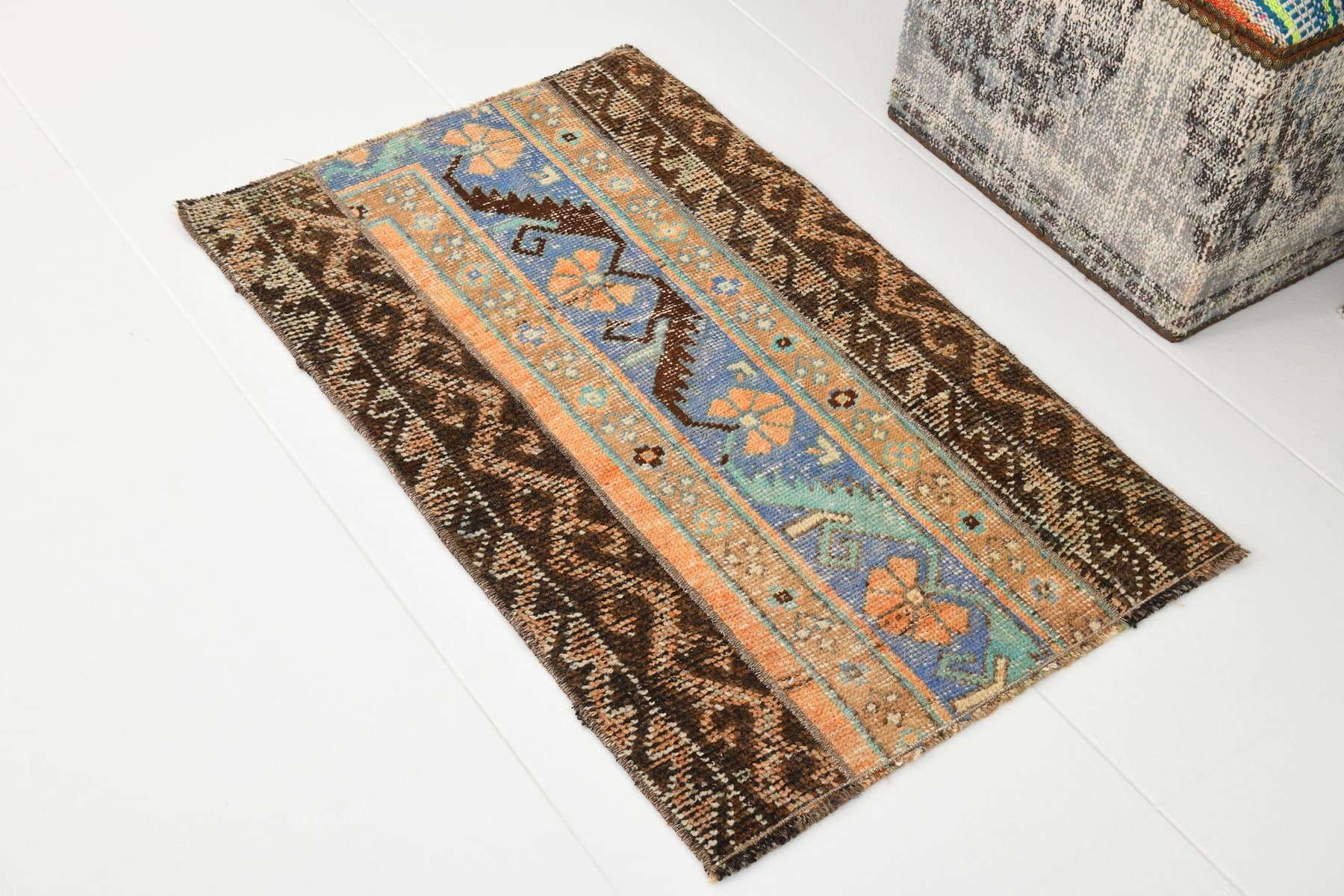 Dywan 96x60 cm, brązowy, wełna, lata 60. - 214385