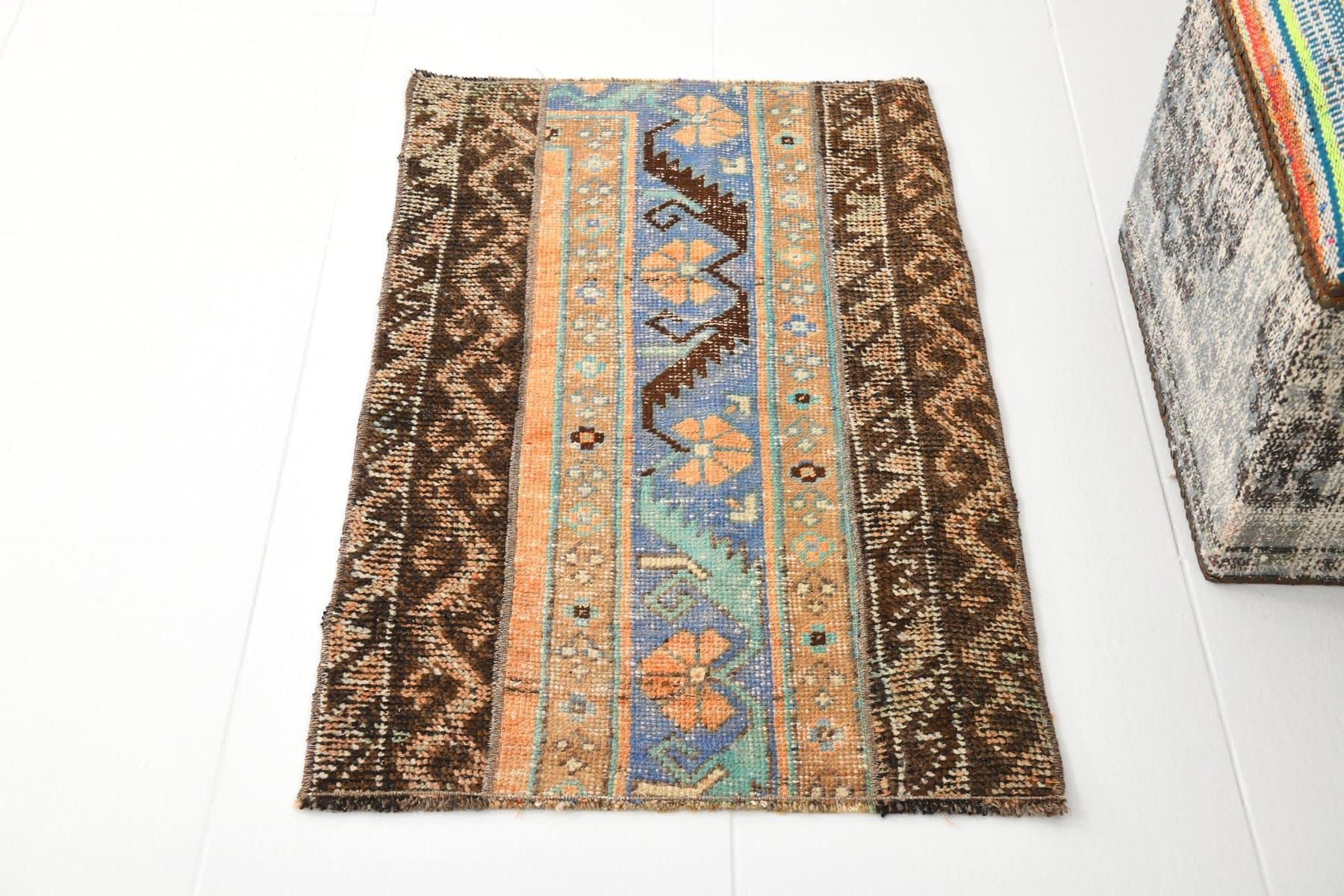 Dywan 96x60 cm, brązowy, wełna, lata 60. - 214383