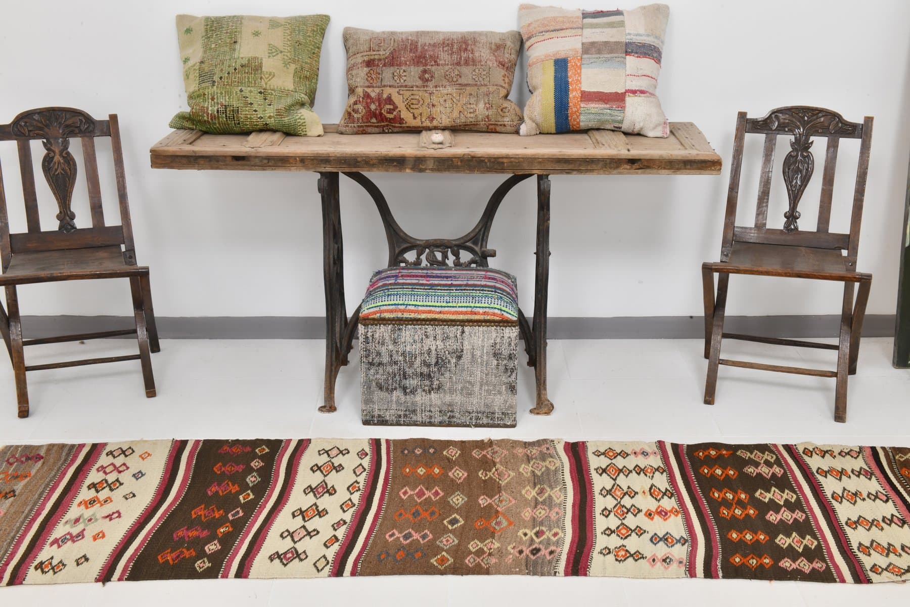 Kilim 66x262 cm, brown, wool, 1970s - 214374