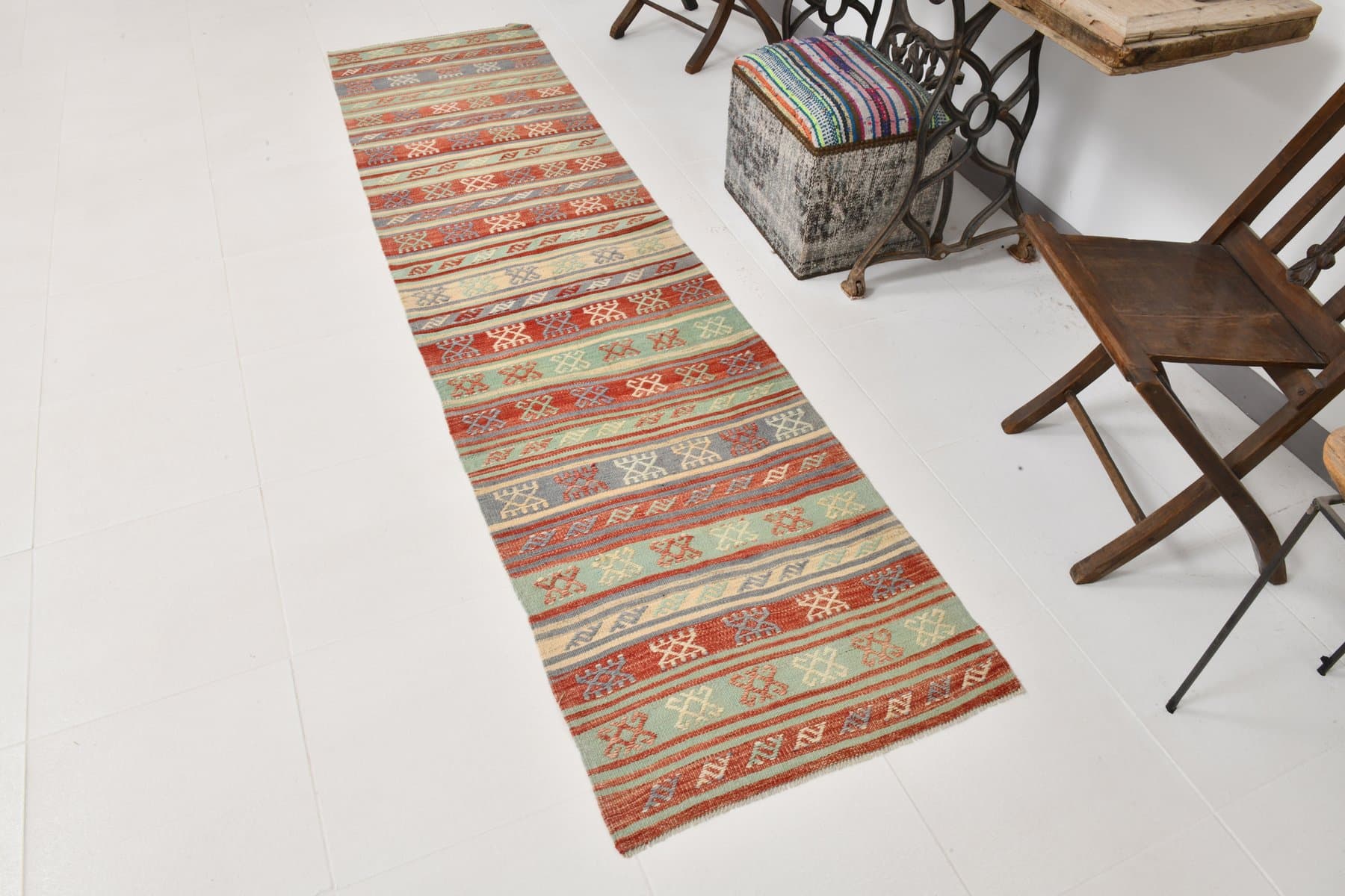 Runner 284x71 cm, Orange, Wool, 1960s - 214362