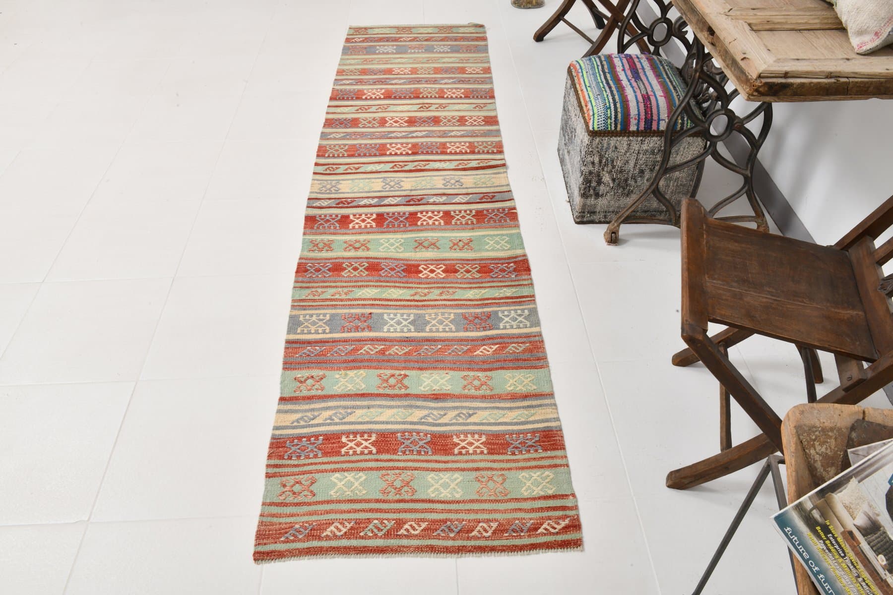 Runner 284x71 cm, Orange, Wool, 1960s - 214361