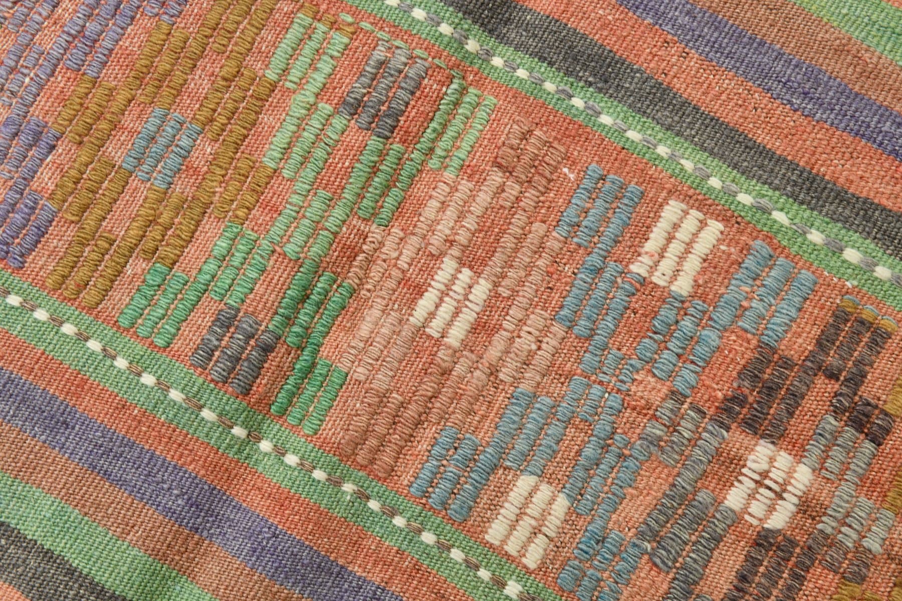 Kilim 165x263 cm, fioletowy, zielony, wełna, lata 70. - 214354