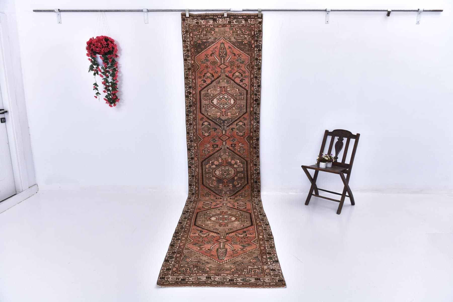 Chodnik 388x91 cm, brązowy, wełna, lata 60. - 214335