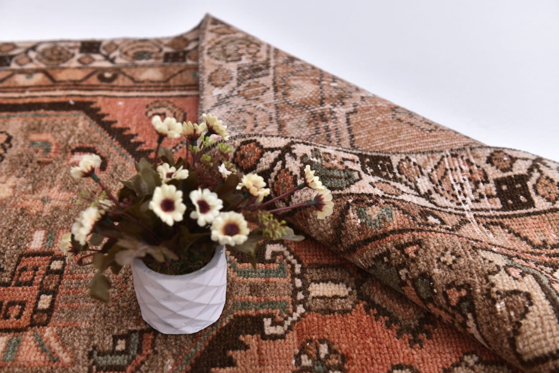 Chodnik 388x91 cm, brązowy, wełna, lata 60. - 214327