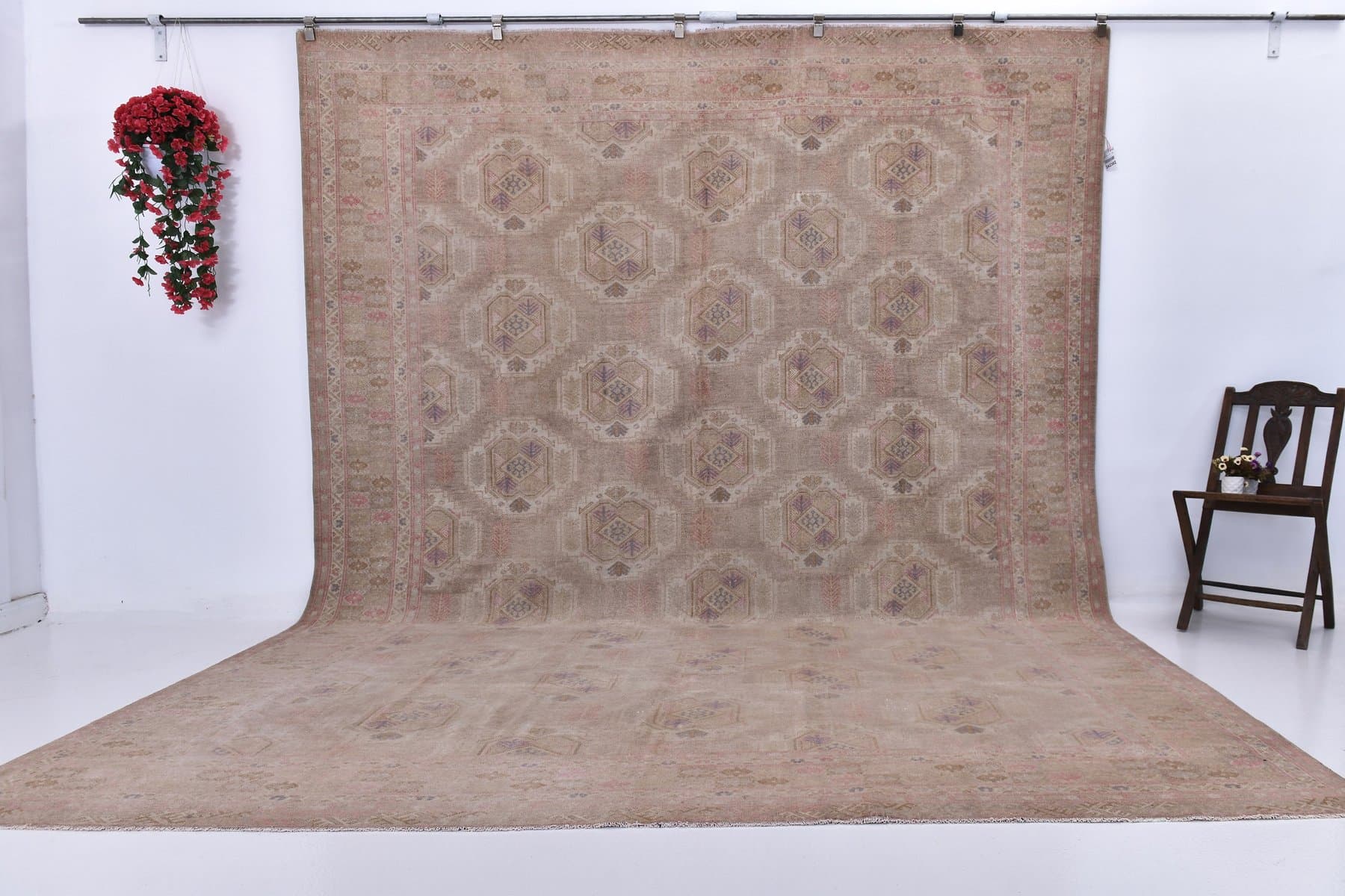 Dywan 378x299 cm, beżowy, wełna, lata 60. - 214306