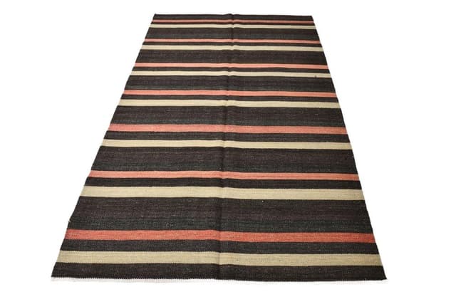 Kilim 235x144 cm, brązowy, wełna, lata 70. - WYMIARY