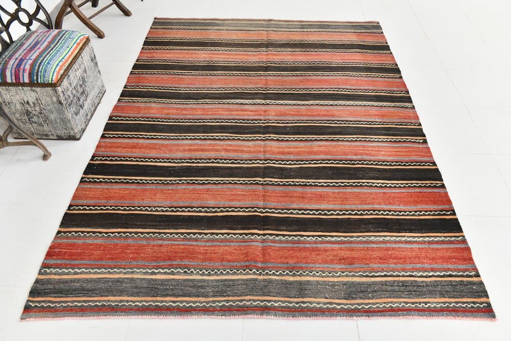 Kilim 234x170 cm, czerwony, wełna, Turcja, lata 70. - 214283