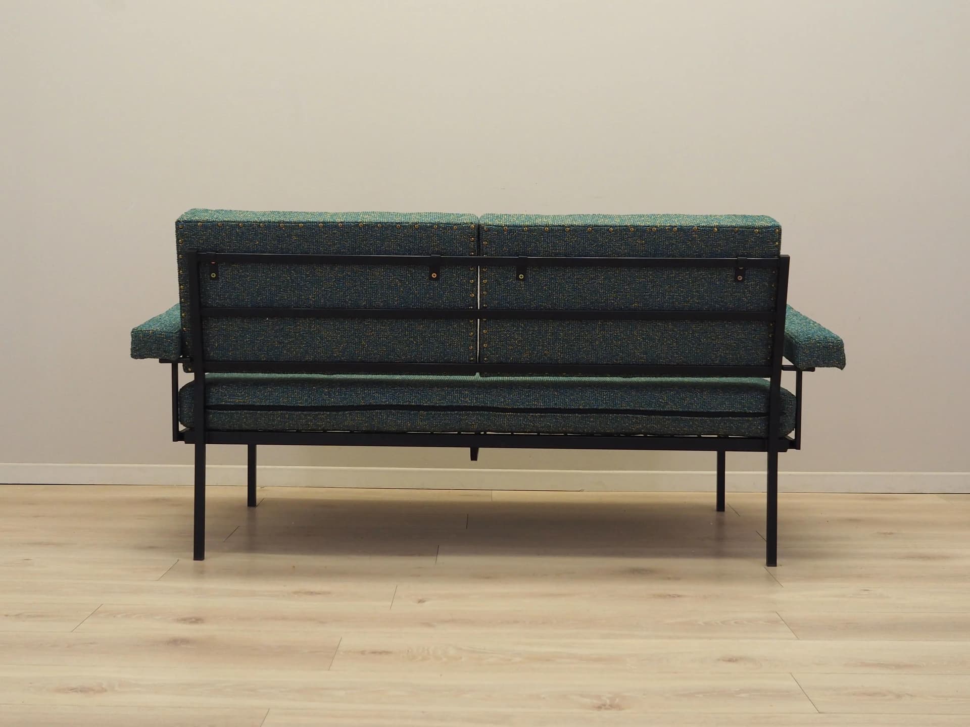 Sofa bed, green melange, black metal, Italy, 1970s - 15517